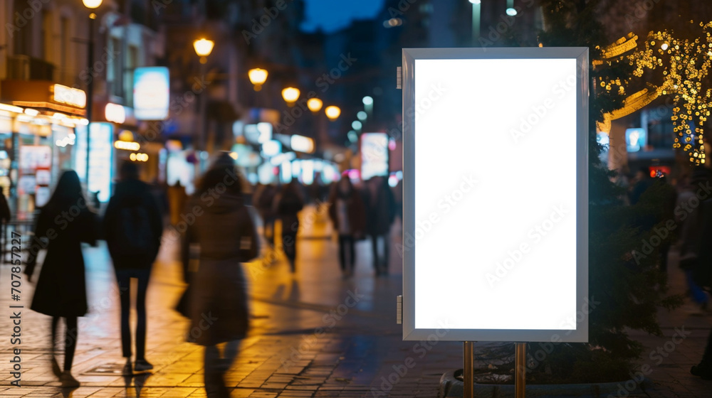 White ad board mock up for product advertisement in the downtown. Created using generative AI. White ad board mock up for product advertisement in the downtown. Created using generative AI.