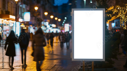 White ad board mock up for product advertisement in the downtown. Created using generative AI.