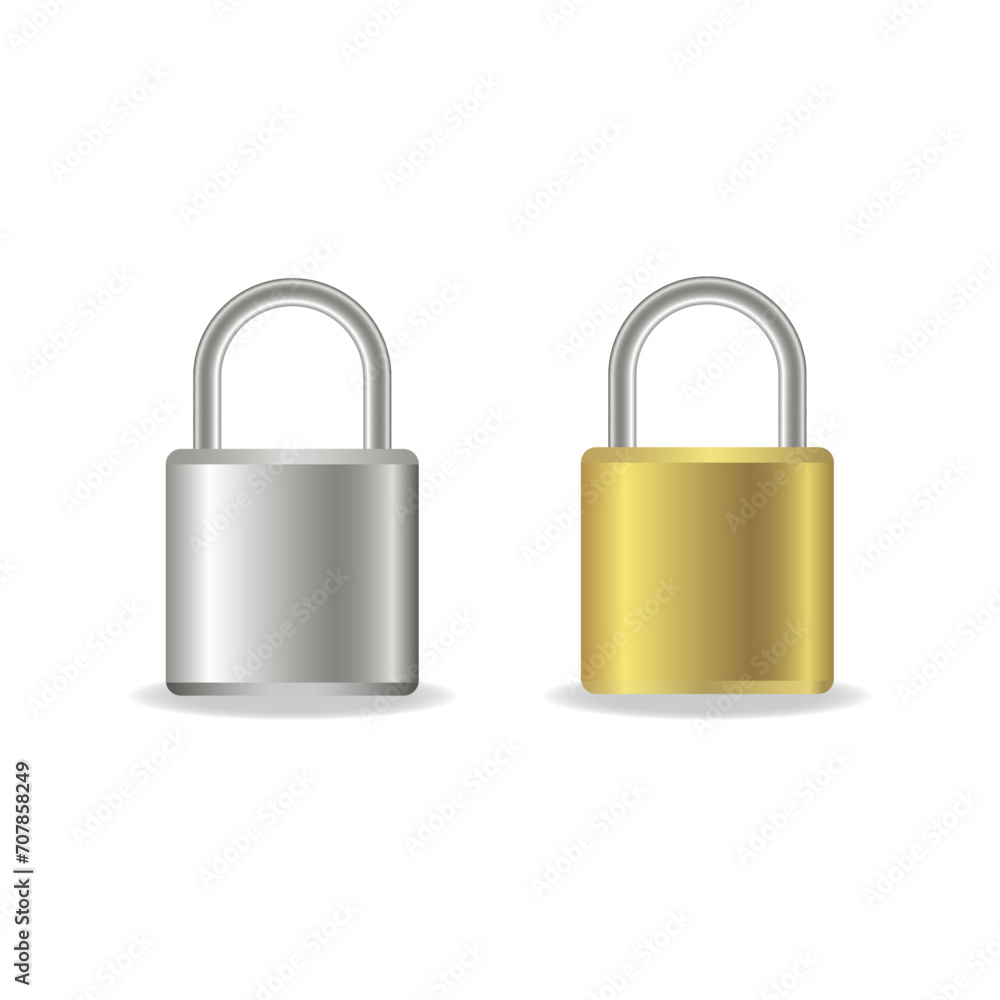 two metal padlock. closed padlocks silver and gold steel locks two metal padlock. closed padlocks silver and gold steel locks