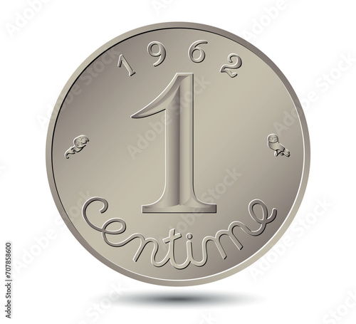 France one centime coin. Vector illustration.