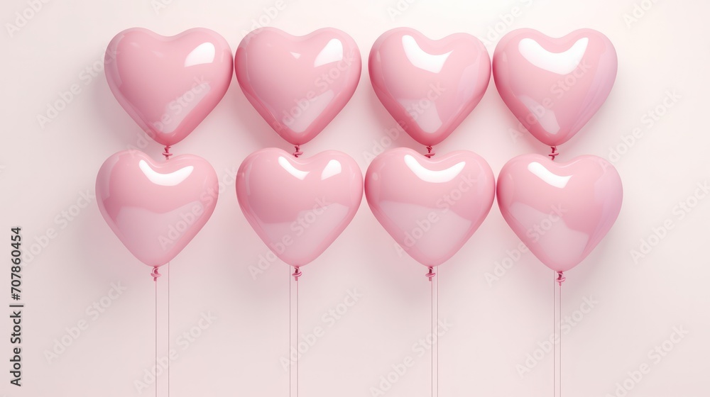 pastel pink rose balloons background horizontal banner with copy space. Valentines Day celebration on February 14 romantic backdrop.