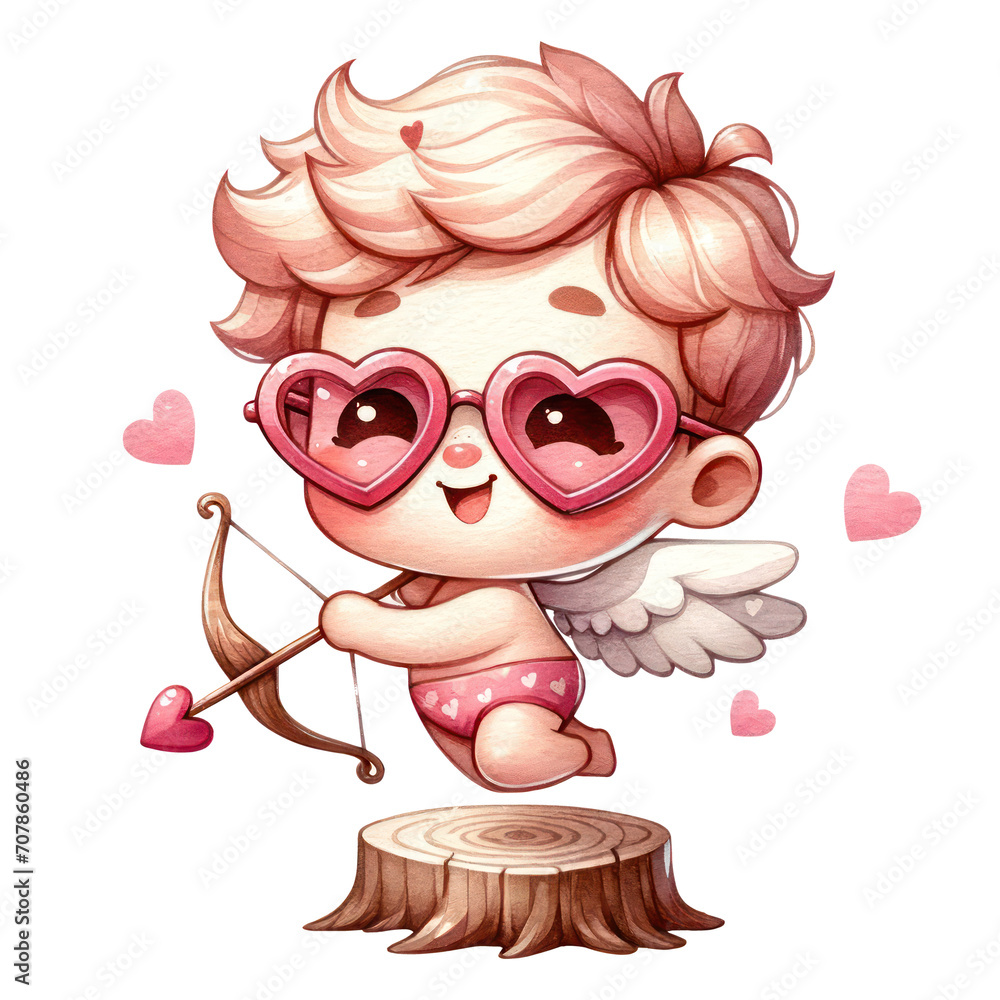 Cute Cupid Valentine's Day Watercolor Clipart Illustration