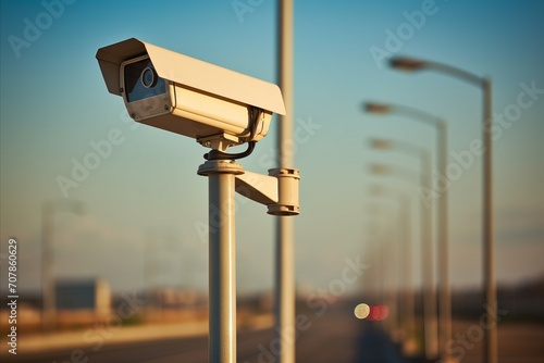 Detailed View of Security Camera in Action on Street with Advanced Technology