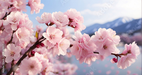 The delicate and elegant cherry blossoms during their blooming season - Generative AI