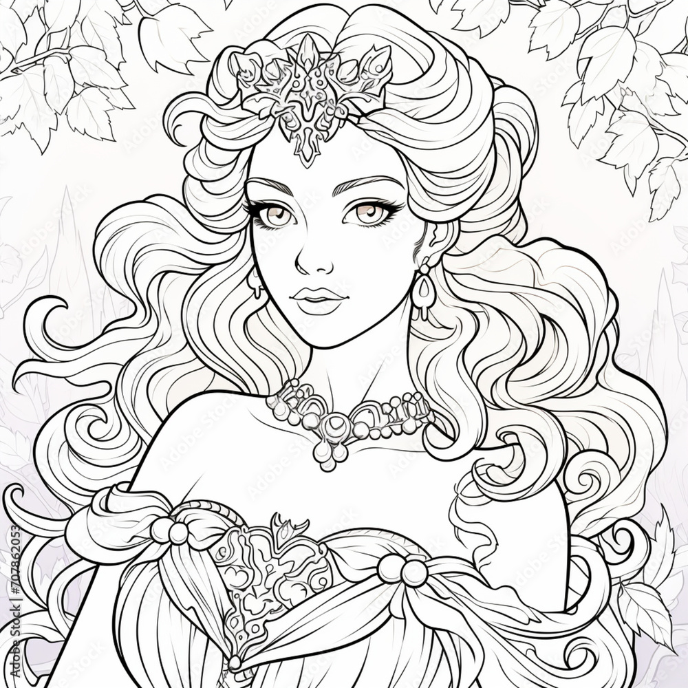 coloring page of a princess