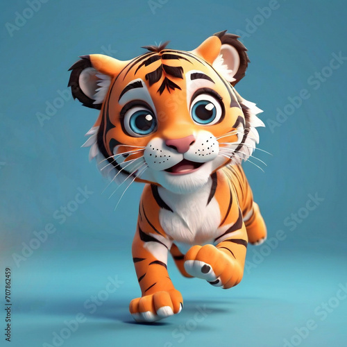 Cute cartoon style tiger. isolated blue background. ai generative