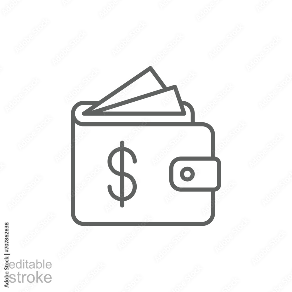 Wallet icon. Simple outline style. Affordable, investment, money, cash, dollar, bill, payment, business, finance concept. Thin line symbol. Vector isolated on white background. Editable stroke SVG. Wallet icon. Simple outline style. Affordable, investment, money, cash, dollar, bill, payment, business, finance concept. Thin line symbol. Vector isolated on white background. Editable stroke SVG.