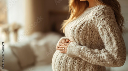 Image of a pregnant woman nurturing her baby on Mother's Day.for greeting cards Background or other printing work.