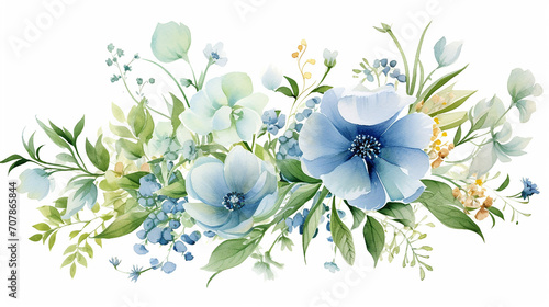Fototapeta Naklejka Na Ścianę i Meble -  beautiful wedding floral design with blue green flower garden watercolor background