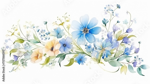 beautiful wedding floral design with green landscape and blue sky watercolor