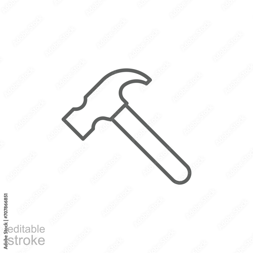 Hammer icon. Simple outline style. Hummer, metal, tool, hit, carpentry, construct, hardware, handyman, development concept. Thin line symbol. Vector isolated on white background. Editable stroke SVG. Hammer icon. Simple outline style. Hummer, metal, tool, hit, carpentry, construct, hardware, handyman, development concept. Thin line symbol. Vector isolated on white background. Editable stroke SVG.