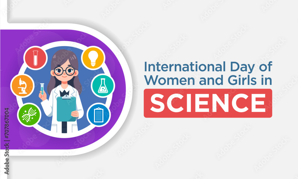 International day of Women and Girls in science is observed every year on February 11, The day recognizes the critical role women and girls play in science and technology. Vector illustration International day of Women and Girls in science is observed every year on February 11, The day recognizes the critical role women and girls play in science and technology. Vector illustration