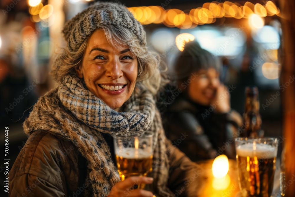 Winter Cheer with Friends at Market. Generative AI Winter Cheer with Friends at Market. Generative AI