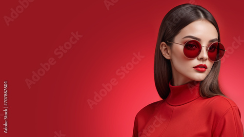 Stylish portrait of a young woman wearing sunglasses.
