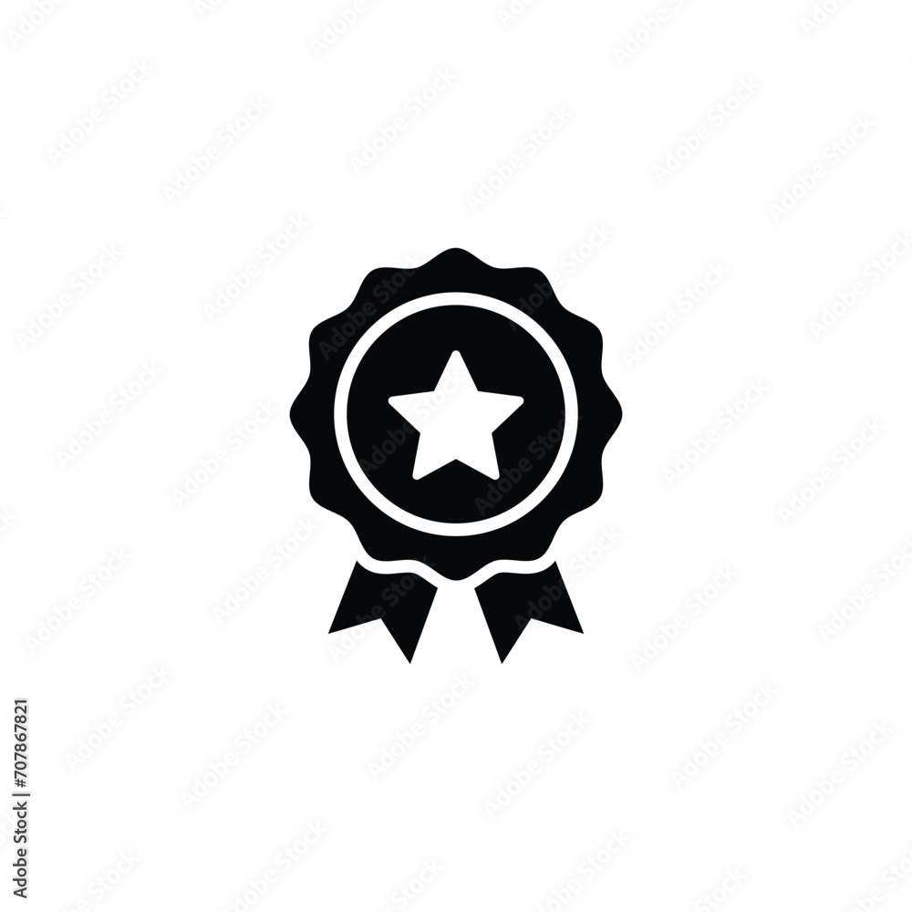 Rosette stamp icon. Simple solid style. Winner medal with star and ribbon, award, first place badge, best quality concept. Black silhouette, glyph symbol. Vector isolated on white background. SVG. Rosette stamp icon. Simple solid style. Winner medal with star and ribbon, award, first place badge, best quality concept. Black silhouette, glyph symbol. Vector isolated on white background. SVG.