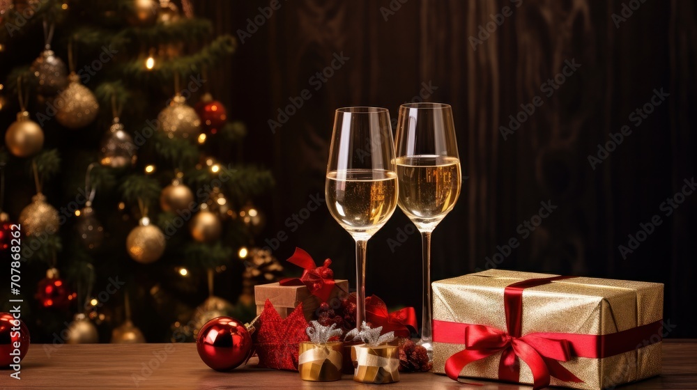 Glasses of champagne or wine glass. Merry christmas and happy new year concept Glasses of champagne or wine glass. Merry christmas and happy new year concept