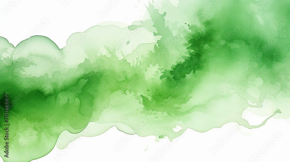 green abstract watercolor texture background on white background