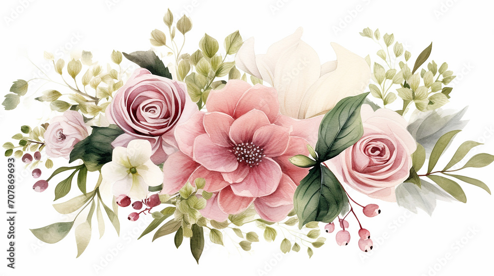 wedding floral with floral garden watercolor on white background
