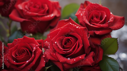beautiful red roses. selective focus. Generative AI 