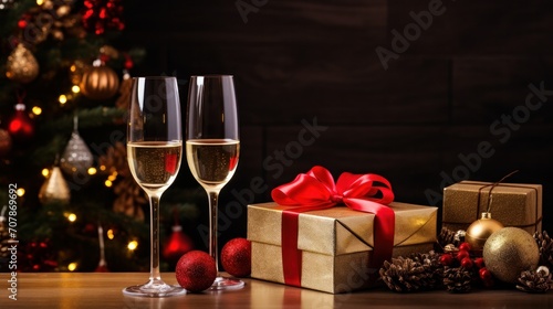 Glasses of champagne or wine glass. Merry christmas and happy new year concept © Cherdchai