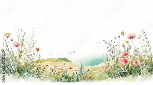 wedding floral with green field watercolor landscape