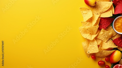 Vibrant Cinco de Mayo Fiesta: Top View of Delicious Nacho Chips on a Festive Table - Perfect for Mexican Holiday Celebrations
