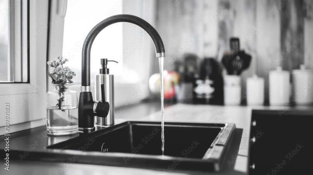 Contemporary black matte kitchen faucet, minimalistic design, clean lines, water streaming, white background, stylish sticker art --ar 16:9 --v 6 Job ID: d2d5655c-49ed-4113-bcb0-ee66f3cf8498 Generativ Contemporary black matte kitchen faucet, minimalistic design, clean lines, water streaming, white background, stylish sticker art --ar 16:9 --v 6 Job ID: d2d5655c-49ed-4113-bcb0-ee66f3cf8498 Generativ