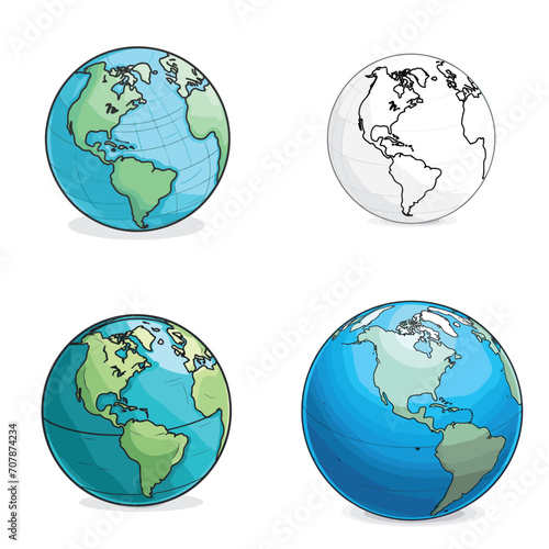 very simple isolated line styled vector illustration of Inflatable Earth Globe isolated in white background
