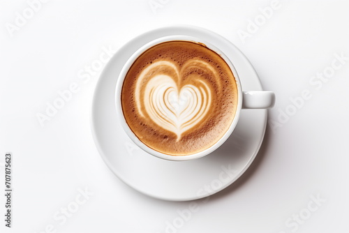 Close up heart shape latte art   cappuccino art  isolated on white background  Generated AI