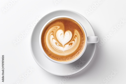 Close up heart shape latte art, ,cappuccino art, isolated on white background, Generated AI