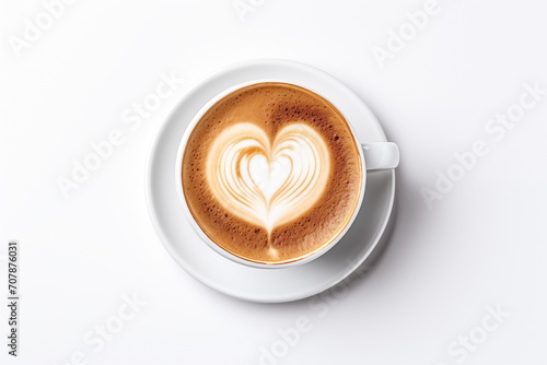 Close up heart shape latte art, ,cappuccino art, isolated on white background, Generated AI