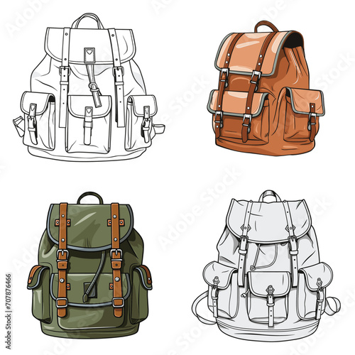very simple isolated line styled vector illustration of Backpack isolated in white background