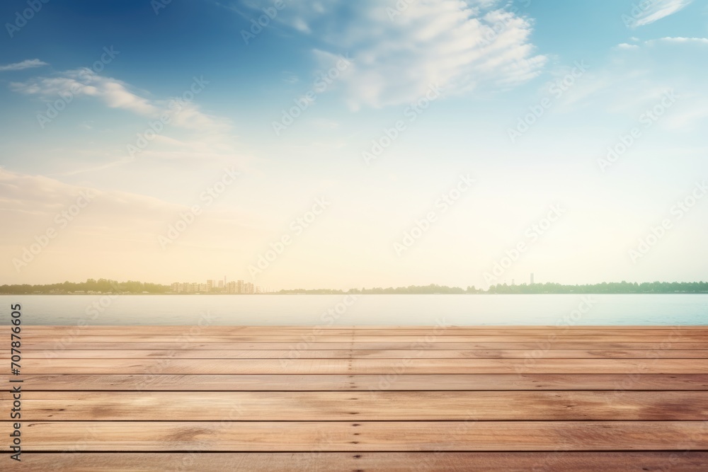 Abstract landscape. Wooden pier with copy space