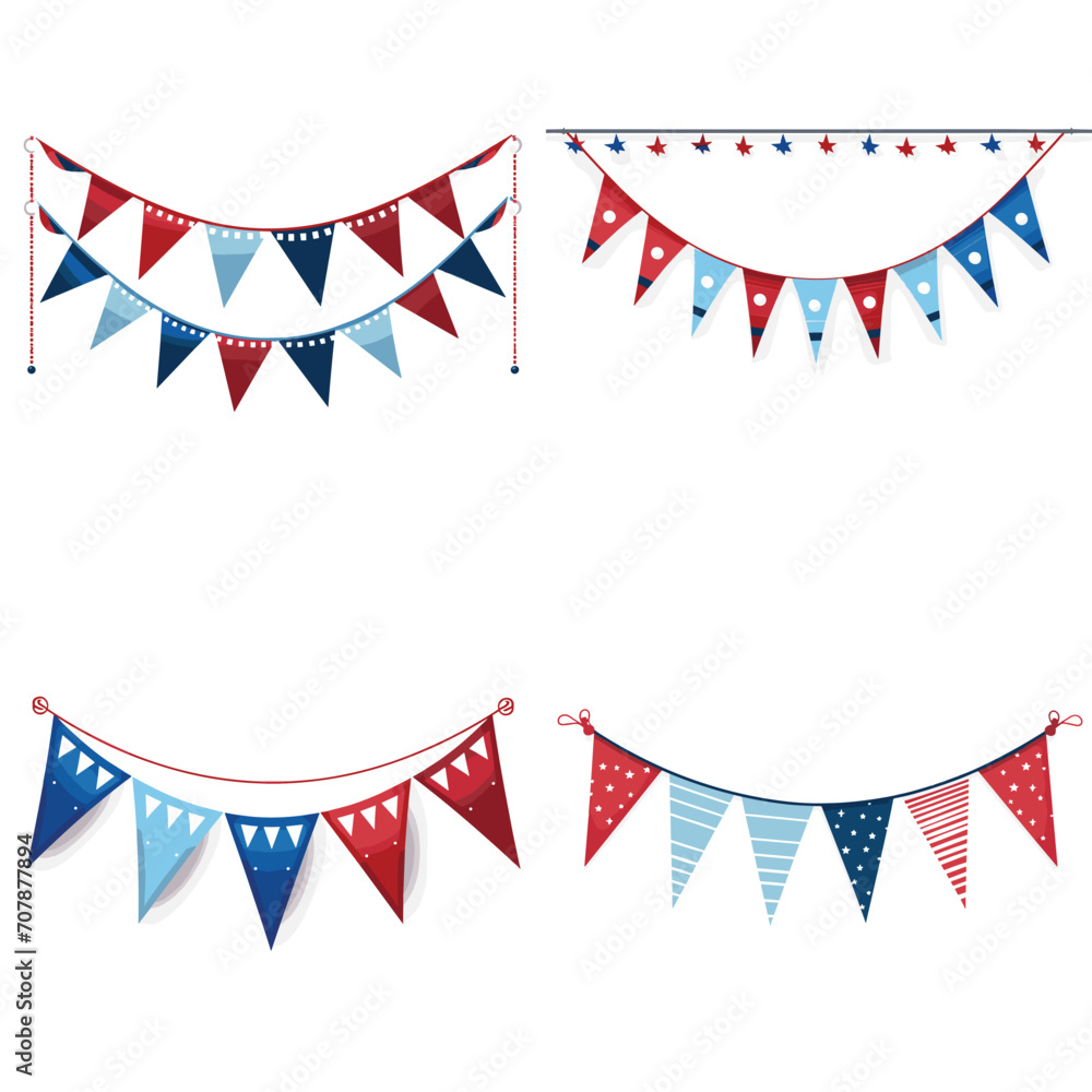 Obraz premium very simple isolated line styled vector illustration of Red, White, and Blue Bunting isolated in white background
