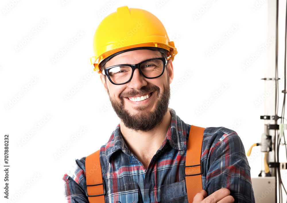 An smiling electrician man isolated on white background An smiling electrician man isolated on white background