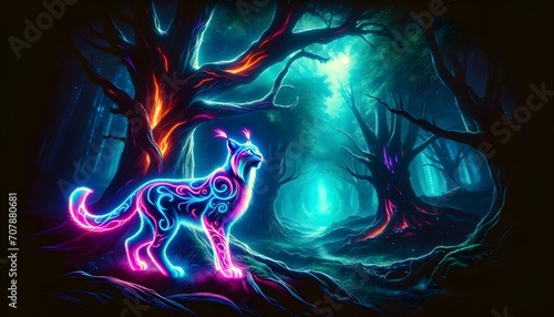 Neon Lynx in dark fantasy Forest