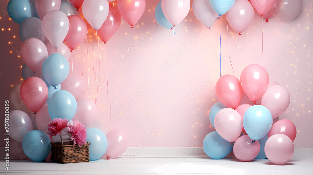 Party balloons, birthday decoration background, anniversary, wedding, holiday with space for text Party balloons, birthday decoration background, anniversary, wedding, holiday with space for text