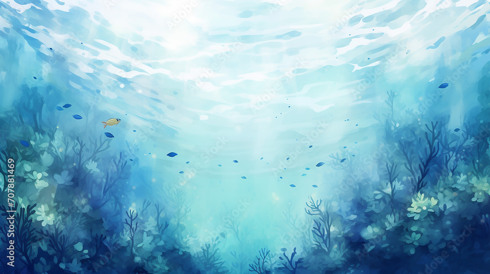 underwater watercolor background illustration