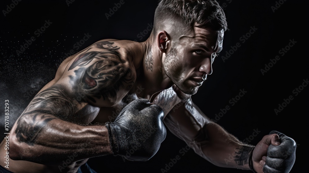 Strong afro american athletic man doing functional training with fitball in modern dark gym health club. handsome guy with naked muscular torso is exercising alone,