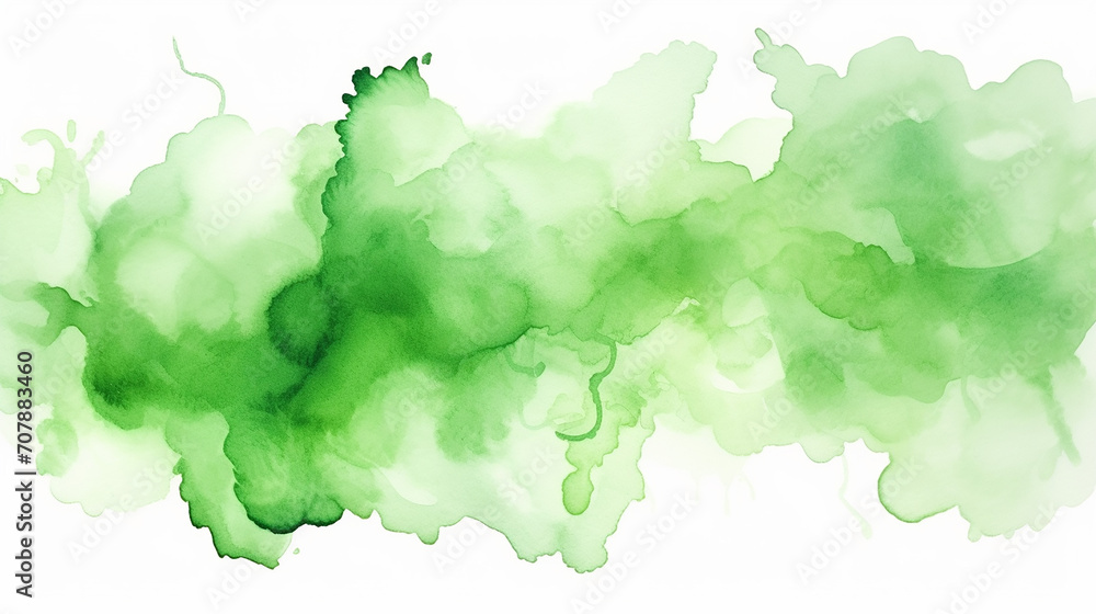 green abstract watercolor texture background on white background