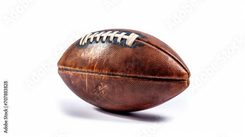 Vintage American Football with rightward shadow cast on a white background.