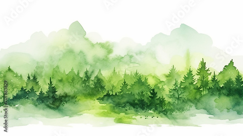 green landscape element watercolor on white isolated background