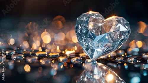 A big Diamond  heart form  top view  sparkly background