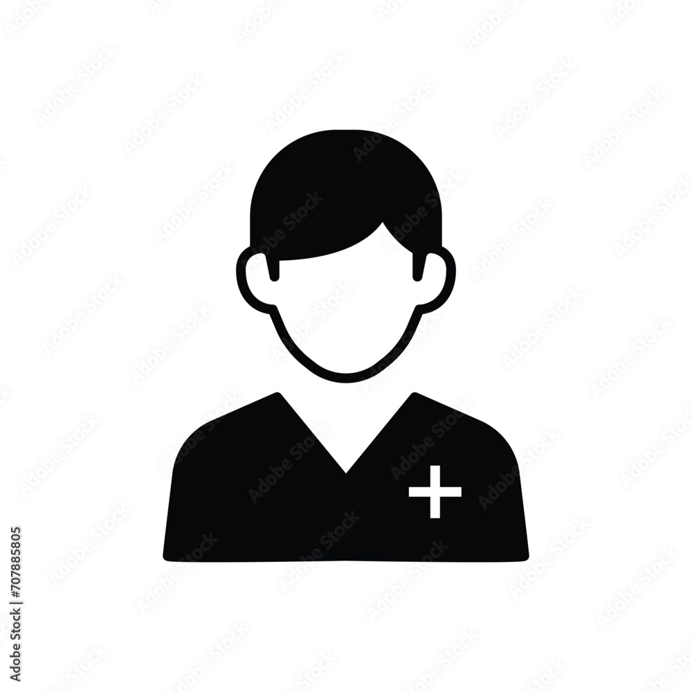 Nurse icon. Simple solid style. Medical assistant, male, man, medic, doctor, health, medicine, hospital concept. Black silhouette, glyph symbol. Vector isolated on white background. SVG.