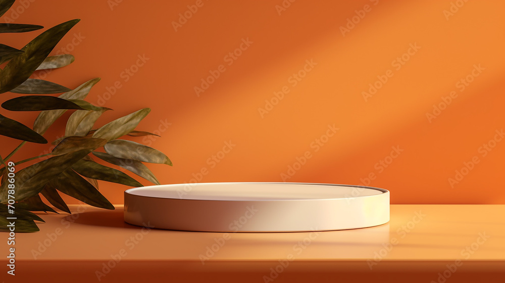 two layers glossy cream round podium on table counter simple design