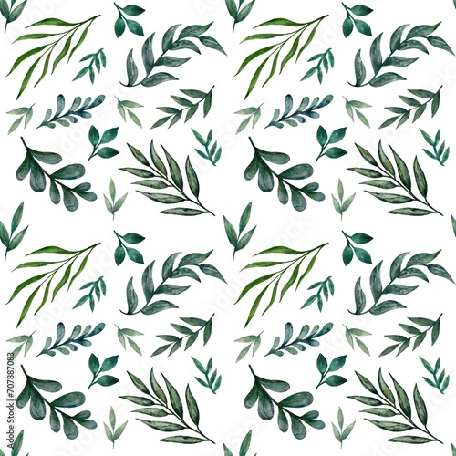 Watercolor seamless pattern of leaves