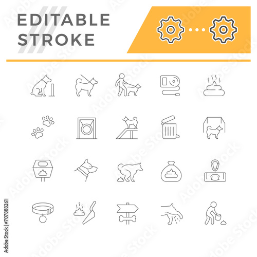 Set line icons of dog walking