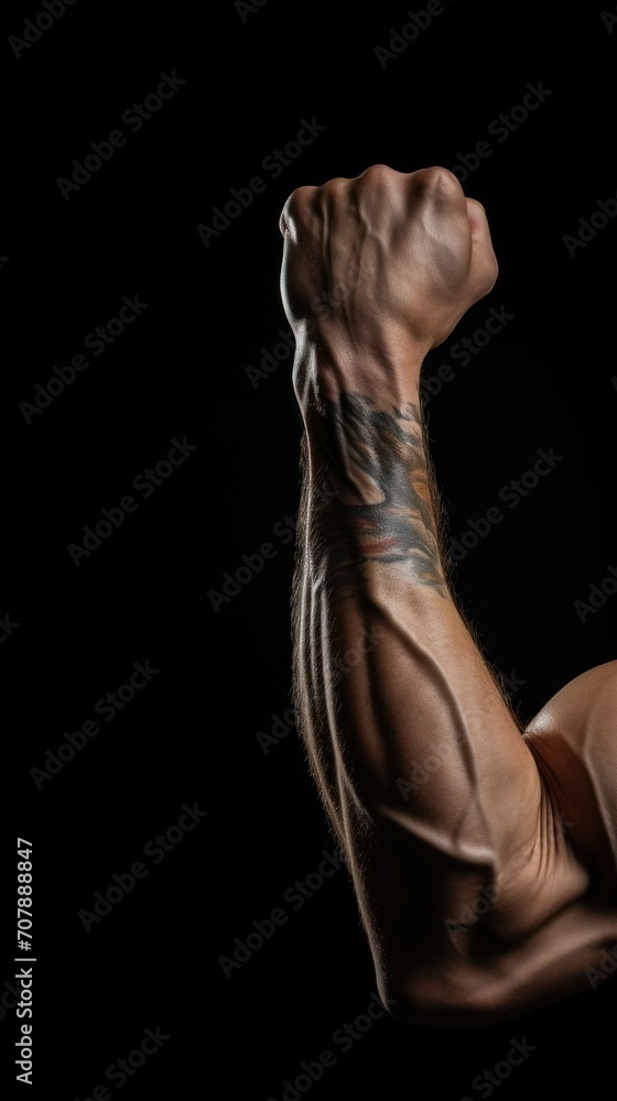 male strong hand with muscles clenched into a fist. advertising concept for the gym, competition, arm wrestling, wellness treatments, sports store.copy space, mock-up,space for text.vertical photo male strong hand with muscles clenched into a fist. advertising concept for the gym, competition, arm wrestling, wellness treatments, sports store.copy space, mock-up,space for text.vertical photo