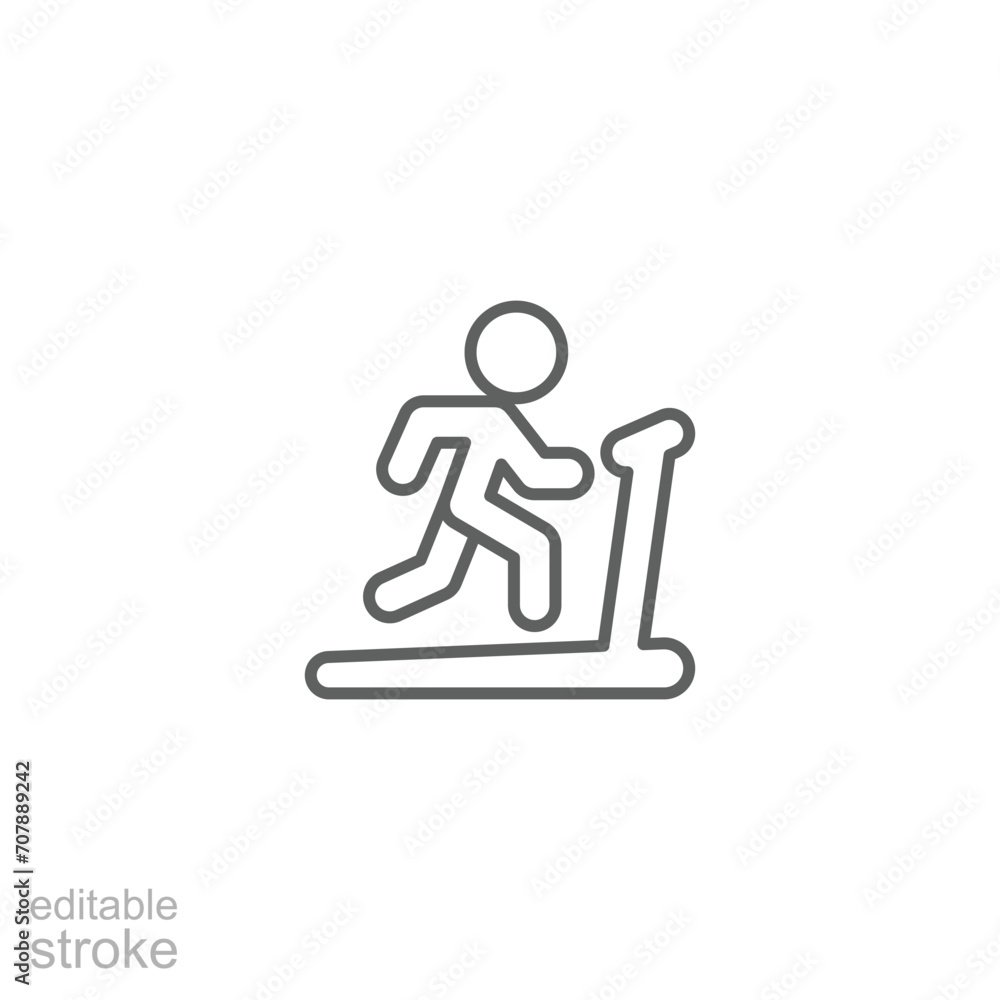 Man running on treadmill icon. Simple outline style. Run, runner, gym equipment, fitness, exercise machine, sport concept. Thin line symbol. Vector isolated on white background. Editable stroke SVG. Man running on treadmill icon. Simple outline style. Run, runner, gym equipment, fitness, exercise machine, sport concept. Thin line symbol. Vector isolated on white background. Editable stroke SVG.