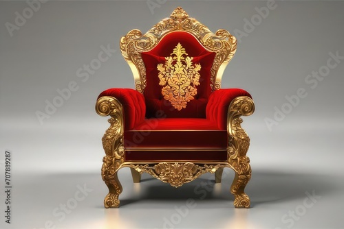 Red and gold throne royal armchair isolated on transparent or white background